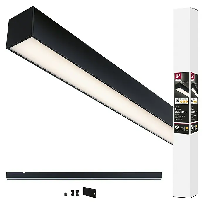 Paulmann Linion Stromeinspeisung Power Channel - 100 x 4 x 4 cm, Signalschwarz, Dimmbar - Abbildung eines Paulmann Linion Power Channel 1 m LED-Lichtsystems, ideal für moderne Innenräume und energieeffiziente Beleuchtungslösungen.
