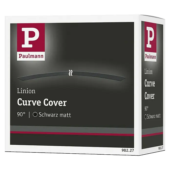 Paulmann Linion Abdeckung Kurve - L x B x H: 3,6 x 78,6 x 0,1 cm, Schwarz matt - Produktverpackung der Paulmann Linion Curve Cover 90° in Mattschwarz. Das Cover ist auf der Packung abgebildet.