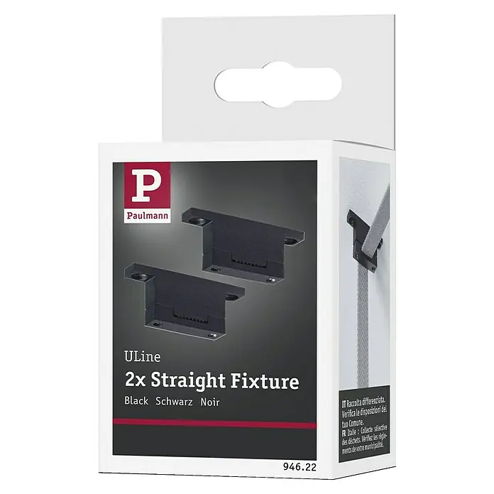 Paulmann ULine Erweiterungs-Set Gurthalter - 7,2 x 3 cm, Schwarz, Gesamtstückzahl: 2 Stk. - Bild einer Paulmann ULine 2x Straight Fixture Packung in Schwarz, ideal für moderne Beleuchtungssysteme.