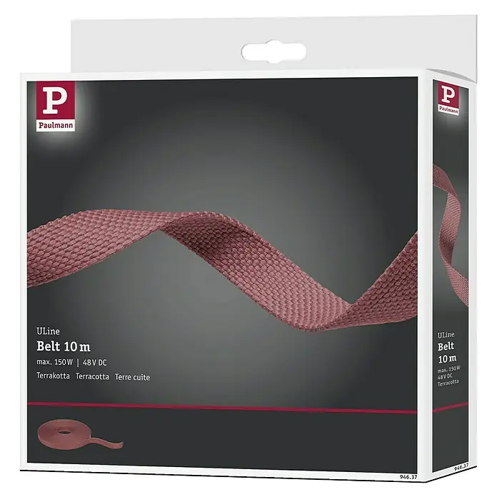 Paulmann ULine Gurtsystem - Länge: 10 m, Terracotta - Produktverpackung für einen ULine Belt 10 m von Paulmann in Terrakotta, max. 150W, 48V DC, ideal für stilvolle Beleuchtungslösungen.