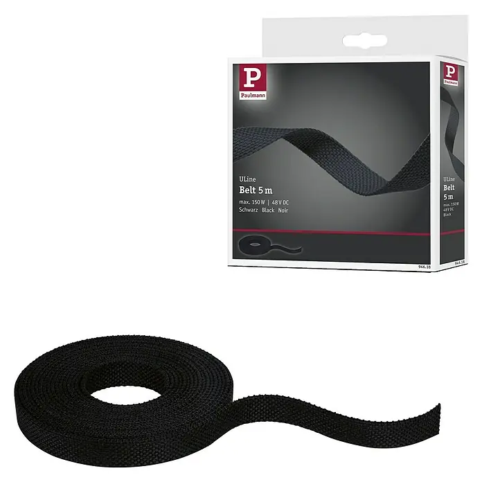 Paulmann ULine Gurtsystem - Länge: 5 m, Schwarz - Produktfoto: Eine schwarze ULine Belt 5 m von Paulmann, ideal für vielfältige Anwendungen und mit max. 150W Leistung.