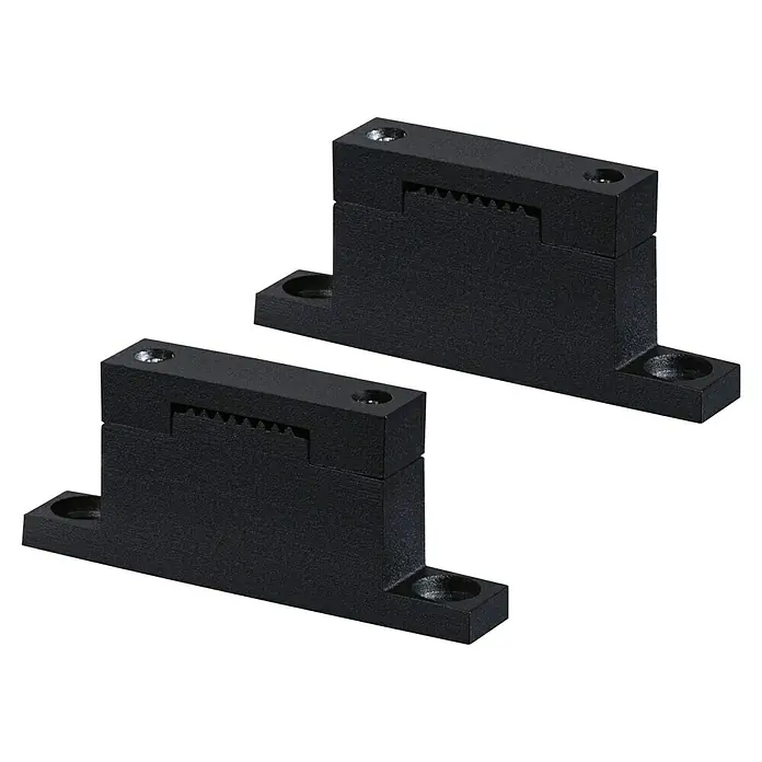 Paulmann ULine Erweiterungs-Set Gurthalter - 7,2 x 3 cm, Schwarz, Gesamtstückzahl: 2 Stk. - Zwei schwarze Industriekomponenten mit L-förmigen Montagebasen und einem Sägezahn-Einstellmechanismus.
