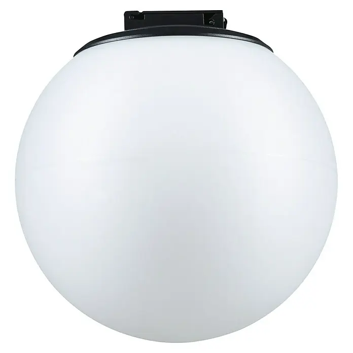 Paulmann ULine LED-Kugel Ball - 8 W, Ø x H: 15 x 15,2 cm, Schwarz, Warmweiß - Eine Nahaufnahme einer kugelförmigen, weißen Außenleuchte mit einer schwarzen Halterung, ideal für Garten oder Terrasse.