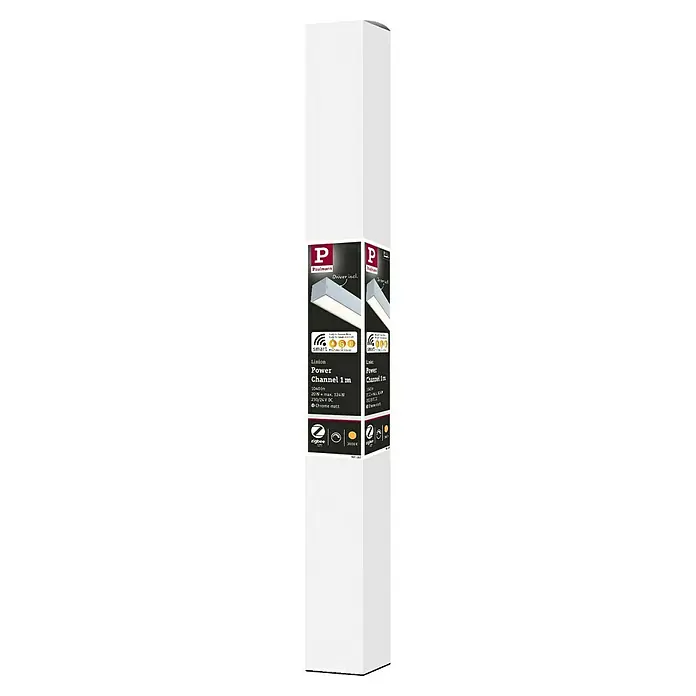Paulmann Linion Stromeinspeisung Power Channel - 100 x 4 x 4 cm, Chrom matt, Dimmbar - Produktverpackung der Paulmann Linion Power Channel 1 m Leuchte, die intelligente Beleuchtung mit einer Leistung von 20W + max. 124W bietet.