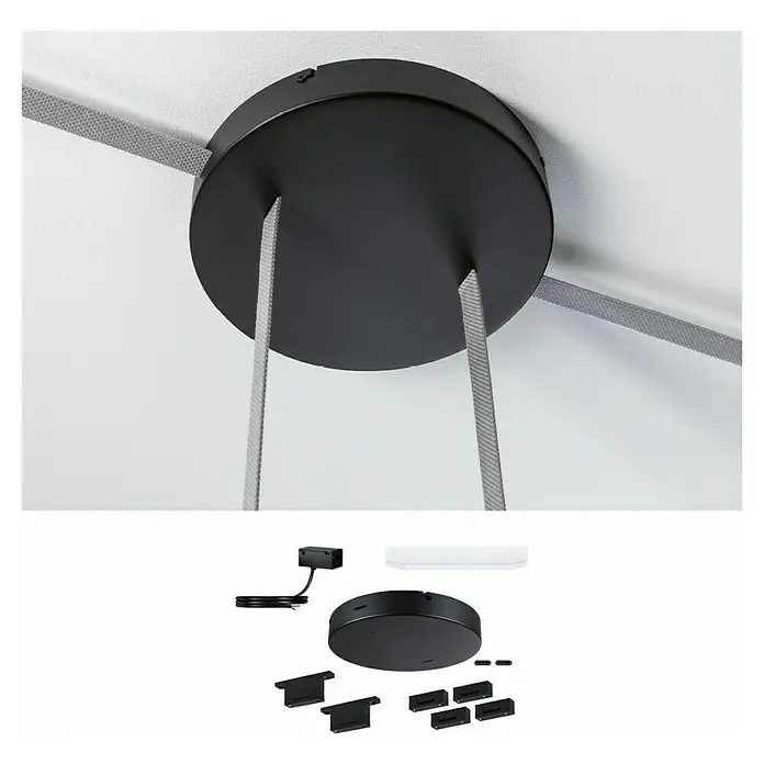 Paulmann ULine Installations-Set - 150 VA, Schwarz - Deckenmontage mit schwarzem Baldachin und Zubehör für Pendelleuchten, die einen modernen Touch verleihen.