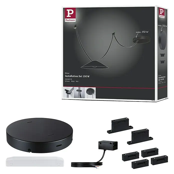 Paulmann ULine Installations-Set - 150 VA, Schwarz - Produktbild des Paulmann ULine Installations-Sets 150 W in Schwarz, inklusive Zubehör für die Installation von Beleuchtungssystemen.