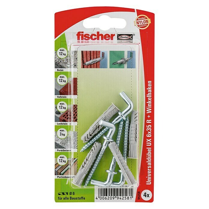 Fischer Universaldübel-Set UX WH  (Ø x L: 6 x 35 mm, Winkelhaken, Nylon, 4 Stk.)