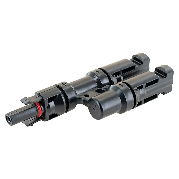 Schwaiger Adapter für Solarmodule 2in1 Stecker - 2 Stk. - Schwarzer MC4 Y-Verteiler aus Kunststoff für Solaranlagen, teilt einen Eingang in zwei Ausgänge.