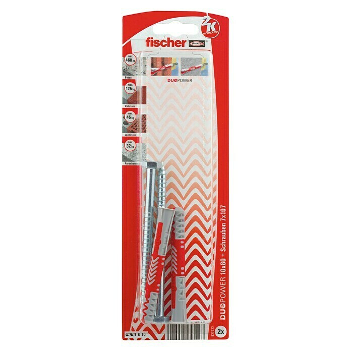Fischer Duopower Tiple s vijcima (Promjer tiple: 10 mm, Duljina tiple: 80 mm, 2 kom, Šesterokutni vijak)