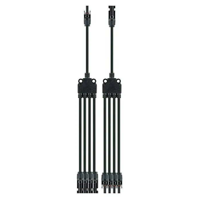 Schwaiger Adapter Solaradapter 4in1 Kabel - 2 Stk. - Zwei schwarze 3-zu-1 MC4-Solarpanel-Abzweigstecker.