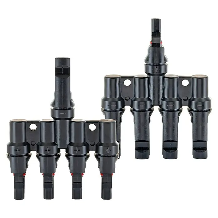 Schwaiger Adapter für Solarmodul 4in1 Stecker - 2 Stk. - Zwei schwarze Kunststoff-Y-Abzweigverbinder für Solarmodule zur Parallel- und Reihenschaltung.