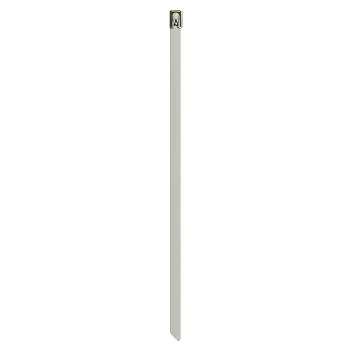 Schwaiger Kabelbinder Edelstahl - L x B: 25 x 1 cm - Helle graue Rollladenlamelle mit silbernem Metallclip oben.