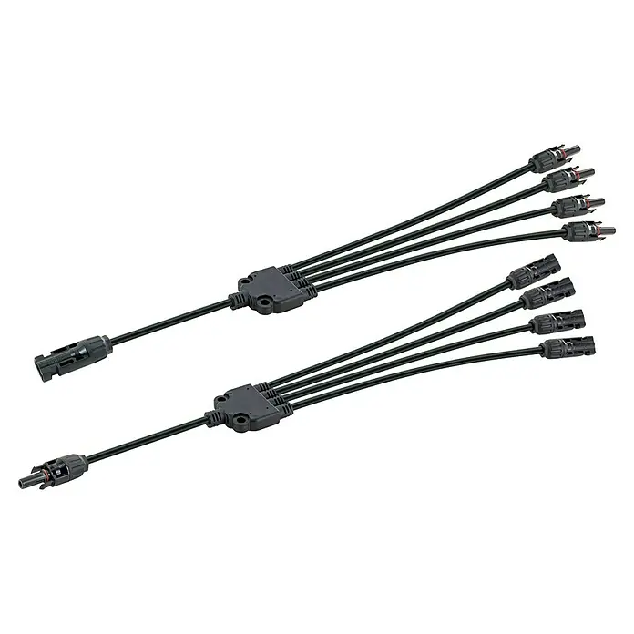 Schwaiger Adapter Solaradapter 4in1 Kabel - 2 Stk. - Zwei schwarze 3-zu-1 MC4-Y-Verbindungsstücke für Solarmodule.