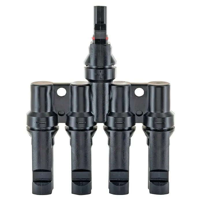Schwaiger Adapter für Solarmodul 4in1 Stecker - 2 Stk. - Schwarzer Kunststoff 4-fach MC4 Solarpanel-Abzweigstecker.