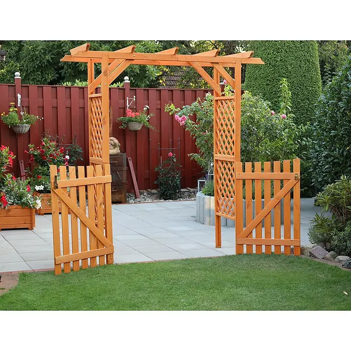 Promadino Pergola Bamberg - Höhe: 208 cm, Ausführung: Tür - Gartentor aus Holz mit dekorativem Rahmen, ideal für den Zugang zum Garten oder zur Terrasse. Perfekt für eine grüne und einladende Umgebung.