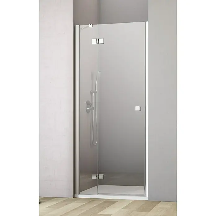 GEO Hit Nischendusche B-N300 - 90 x 200 cm, Beschichtet, Silber, 6 mm, DIN Anschlag: Links - Abbildung einer modernen Duschkabine mit klaren Linien und minimalistischem Design, ideal für ein stilvolles Badezimmer.