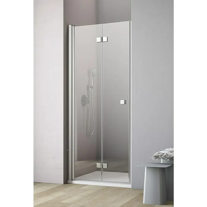 GEO Hit Nischendusche B-N400 - 90 x 202,2 cm, Beschichtet, Silber, 6 mm, DIN Anschlag: Links - Duschkabine mit klarer Glastür und silbernem Rahmen, minimalistisches Design für moderne Badezimmer.