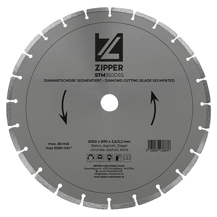 Zipper Diamant-Trennscheibe STM350DSS (Durchmesser: 35 cm, Bohrung: 30 mm, Geeignet für: Beton, 1 Stk.) | BAUHAUS