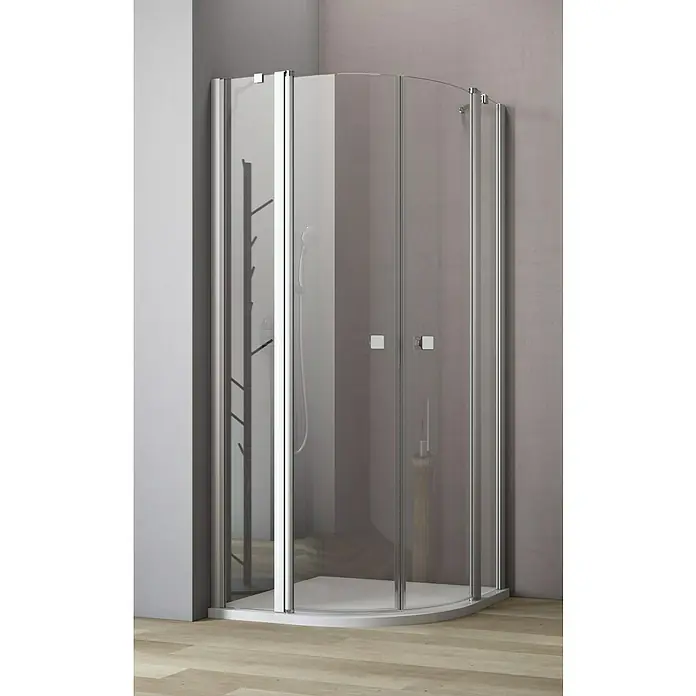 GEO Hit Runddusche B-R200 - Links x Rechts x Höhe: 100 x 80 x 202,2 cm, Unbeschichtet, Silber - Elegante Duschkabine mit klarem Glas und Chromrahmen. Perfekt für moderne Badezimmer mit platzsparendem Design und stilvoller Optik.