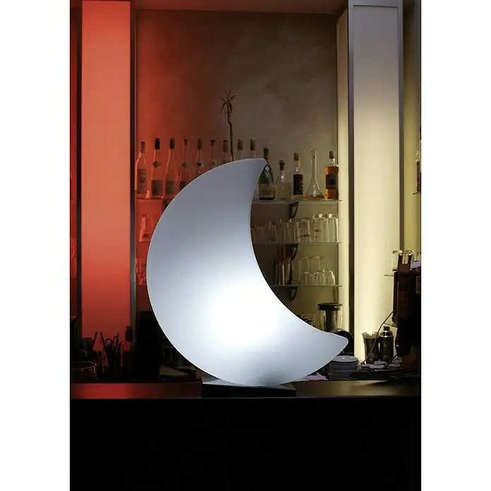 8 Seasons Design Shining Dekoleuchte Moon - 9 W, Weiß, L x B x H: 60 x 40 x 15 cm - Stimmungsvolle Mondlampe auf einer Bar. Das sanfte Licht der Lampe erzeugt eine warme Atmosphäre, ideal für gemütliche Abende.
