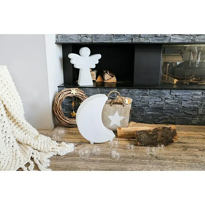 8 Seasons Design Shining Dekoleuchte Moon Mini - 9 W, Weiß, L x B x H: 10 x 29 x 41 cm - Stimmungsvolles Ambiente mit einer Mondlampe, Engelfigur und Dekoelementen. Perfekt für gemütliche Stunden und festliche Anlässe.