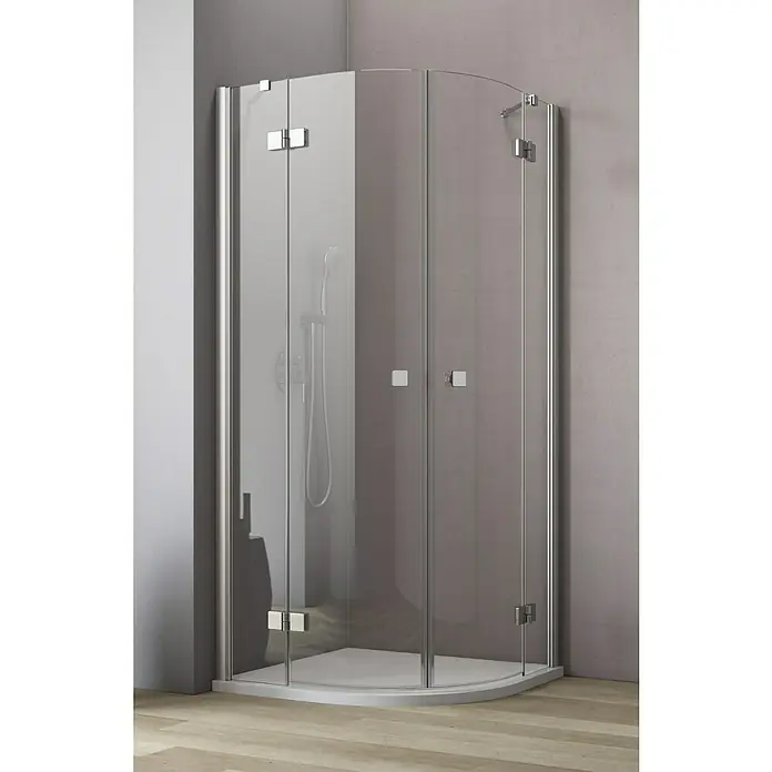 GEO Hit Runddusche B-R300 - Links x Rechts x Höhe: 90 x 100 x 200 cm, Unbeschichtet, Silber - Elegante Duschkabine mit klaren Glaswänden und silberfarbenen Beschlägen. Die Duschkabine ist eine stilvolle Ergänzung für jedes Badezimmer.