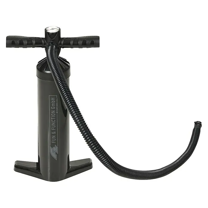 F2 Doppelhub-Kolben-Pumpe Kite - 2.900 cm³ - Schwarze Handluftpumpe mit Manometer und flexiblem Schlauch zur einfachen Inflation.
