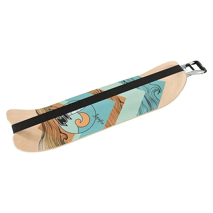 F2 Balance Board Surfline - L x B: 105 x 27,5 cm - Holz-Balanceboard mit abstraktem Wellendesign, schwarzem Gurt und Metall-Widerstandsmechanismus.