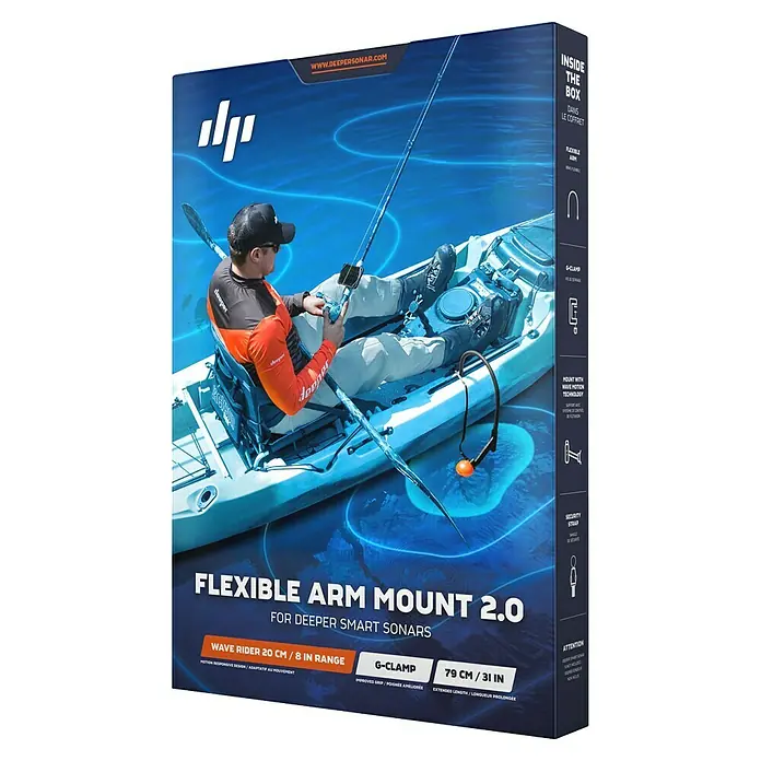 Deeper Halterung Flexible Arm Mount 2.0 - Passend für: Deeper Fishfinder PRO, PRO+2, CHIRP+2 - Deeper Flexible Arm Mount 2.0 für Smart-Sonare, im Kajak-Angeln genutzt. Hält den Sonar stabil im Wasser.
