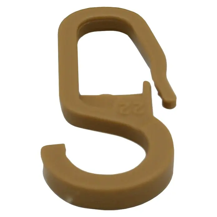 Expo Ambiente Gardinenhaken - Buche, 10 Stk. - Brauner S-Haken aus Kunststoff, ideal zum Aufhängen von Gegenständen. Praktisches Design für vielseitige Anwendungen im Haushalt oder im Büro.