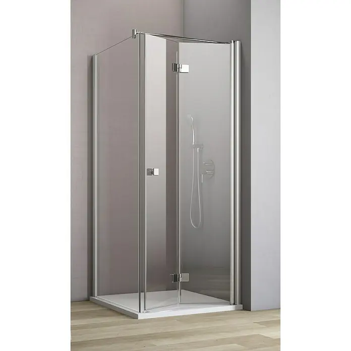 GEO Hit Eckdusche B-F400 - 80 x 80 x 202,2 cm, Unbeschichtet, Silber, Glasstärke: 6 mm, DIN Anschlag: Rechts - Moderne Duschkabine mit klaren Glaswänden und silbernen Beschlägen. Ideal für jedes Badezimmer.