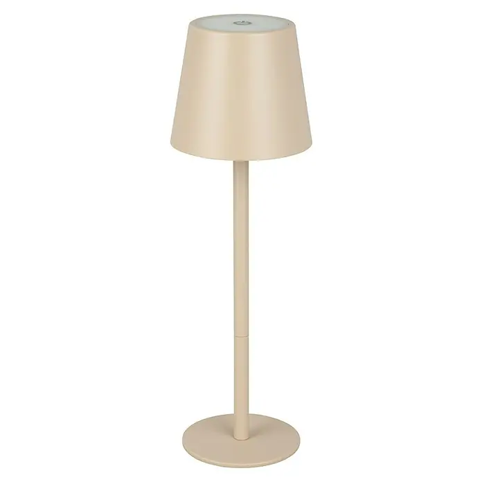Starlux Paola Akku-Tischleuchte - 3 Stk., 1,6 W, L x B x H: 8,6 x 8,6 x 27 cm, Warmweiß, Sand - Stilvolle, beigefarbene Tischleuchte für eine warme Atmosphäre. Die Lampe hat einen runden Fuß und einen schlanken Lampenschirm.