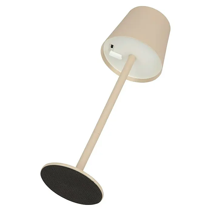Starlux Paola Akku-Tischleuchte - 3 Stk., 1,6 W, L x B x H: 8,6 x 8,6 x 27 cm, Warmweiß, Sand - Nahaufnahme einer stilvollen Stehlampe in neutralen Farbtönen, die modernes Design und funktionale Beleuchtung vereint.