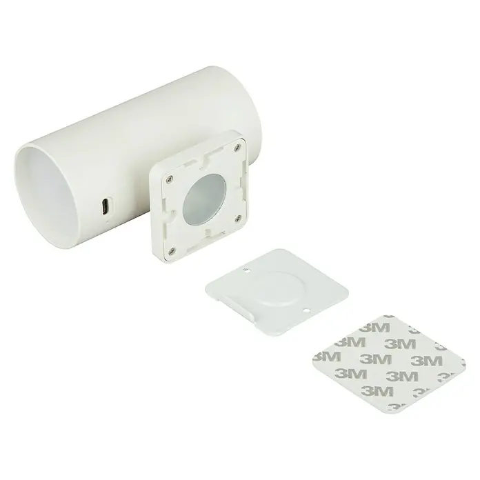 Starlux Akku-Wandleuchte Avio - 2,6 W, 7,1 x 5,3 x 11 cm, IP44, Matt Weiß - Ein weißer LED-Bewegungssensor mit magnetischer Halterung, inklusive Klebepad für einfache Installation und vielseitige Anwendung.