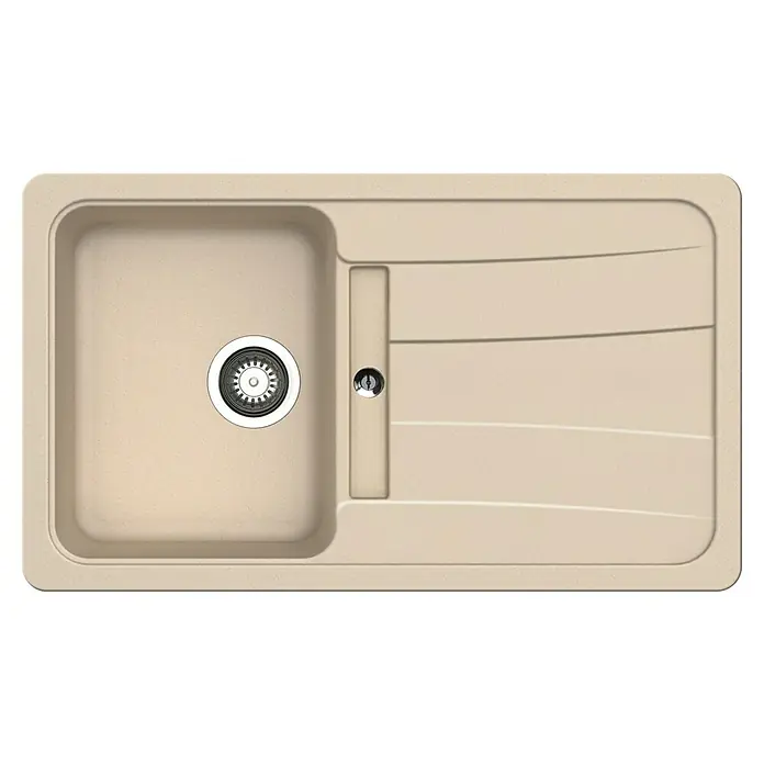 Admiral Einbauspüle Mannheim 2.0 - B x L: 86 x 50 cm, Beige - Hellbeige Spüle aus Verbundwerkstoff mit einer Mulde, integrierter Abtropffläche und Chromablauf mit Drehknopf.