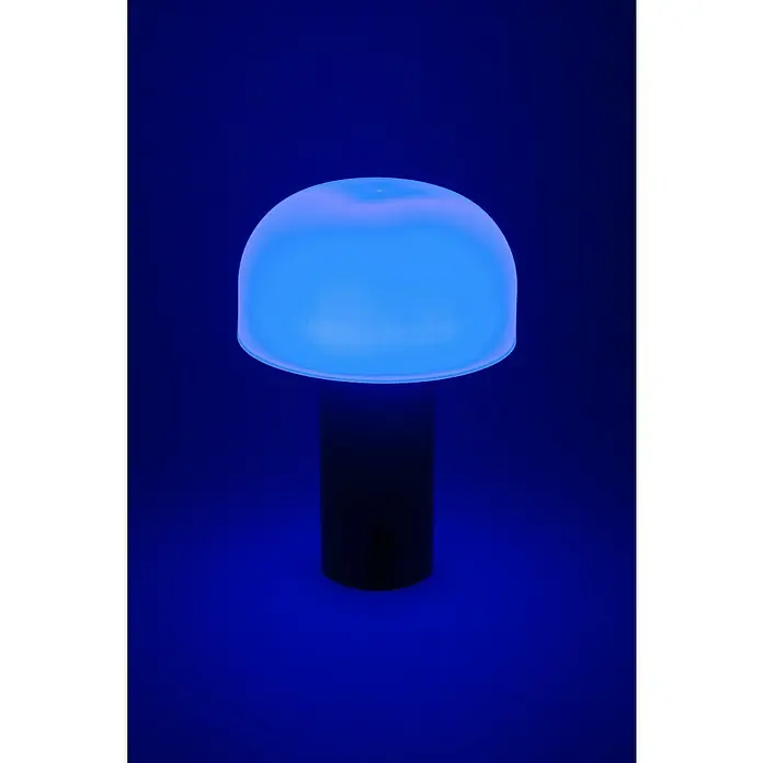 Starlux Akku-Tischleuchte Pilz - 1 W, L x B x H: 22 x 15 x 15 cm, RGBW, Grau - Stylische Tischleuchte im Pilzdesign mit blau leuchtendem Schirm und zylindrischem Fuß. Perfekt als dekoratives Lichtelement für moderne Wohnräume.