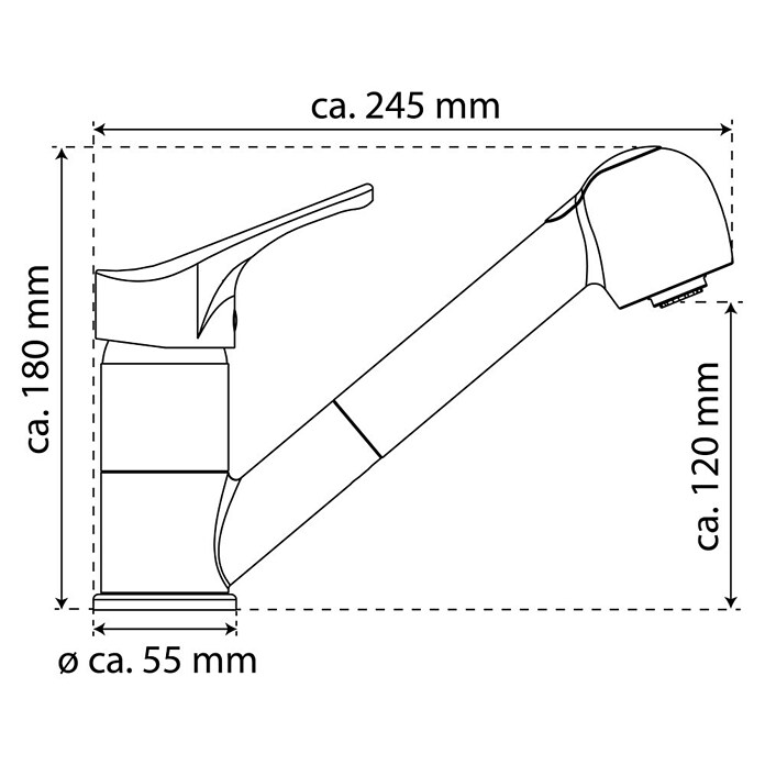 Camargue Spültischarmatur Attica (Niederdruck, Geschirrbrause herausziehbar, Chrom, Glänzend)