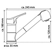 Camargue Spültischarmatur Attica (Niederdruck, Geschirrbrause herausziehbar, Chrom, Glänzend)