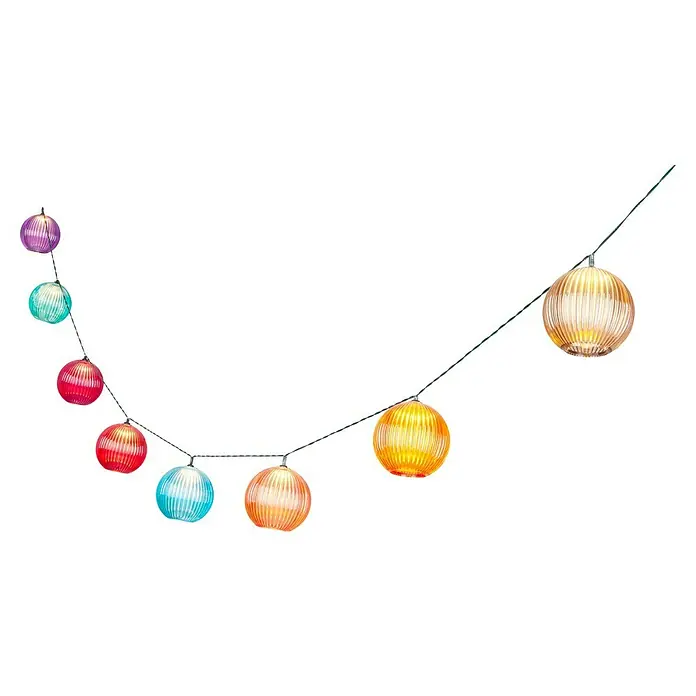 BAUHAUS LED-Solar-Lichterkette Balls - Außen, 510 cm, Warmweiß - Farbiges Lichterkette mit kugelförmigen Lampen, die eine festliche und dekorative Atmosphäre erzeugt. Die Farben reichen von Lila bis Orange.