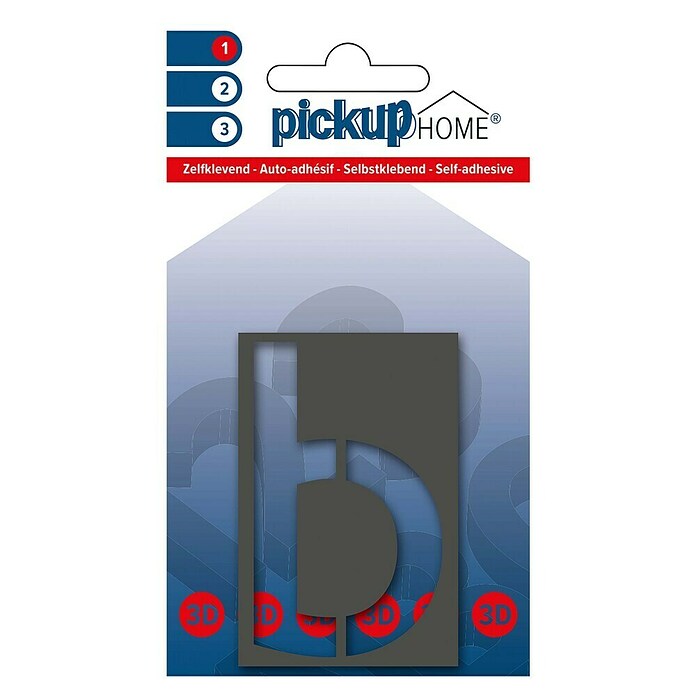 Pickup 3D Home Huisnummer Milan (Hoogte: 6 cm, Motief: b, Grijs, Kunststof, Zelfklevend)
