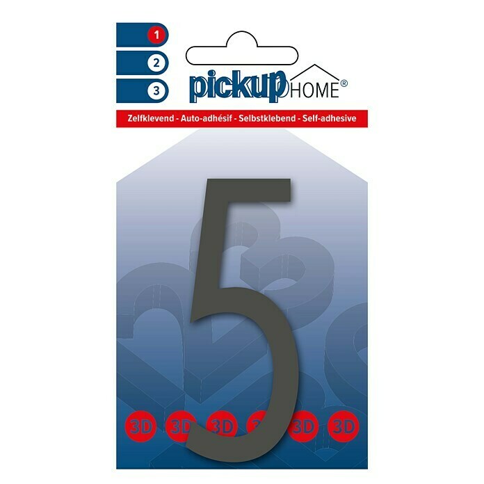 Pickup 3D Home Huisnummer (Hoogte: 9 cm, Motief: 5, Grijs, Kunststof, Zelfklevend)
