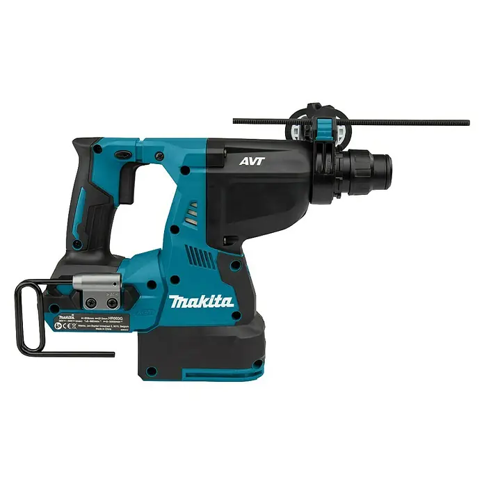 Makita XGT 40V max. Martillo combinado de batería HR003GZ - 40 V, Sin batería, 2,8 J - Taladro percutor inalámbrico Makita azul y negro con batería y tope de profundidad.