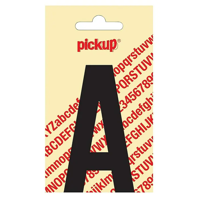 Pickup Aufkleber - Motiv: A, Schwarz, Höhe: 90 mm - Aufkleberbogen mit dem großen schwarzen Buchstaben A, umgeben von kleineren Buchstaben und Zahlen in Rot.