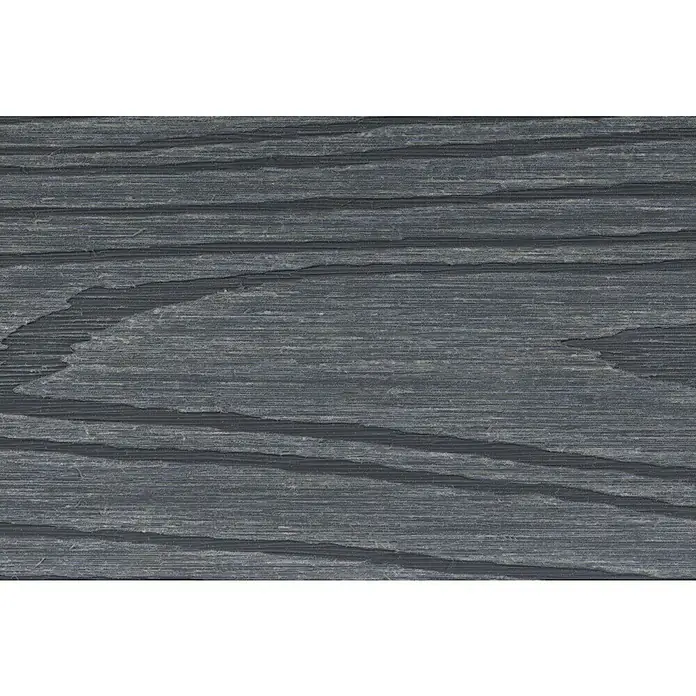 Elephant Terrassenbau-Set WPC strongWood - Teak/Grau, Deckfläche pro Paket: 25 m² - Nahaufnahme einer grauen Holzmaserung, die die Textur und das Muster des Holzes hervorhebt. Ideal für Hintergründe oder Texturen.