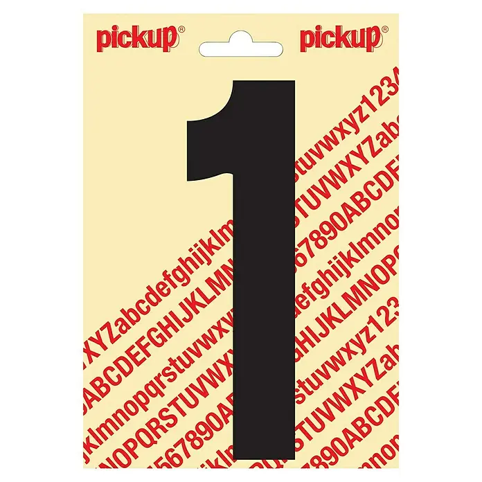 Pickup Aufkleber - Motiv: 1, Schwarz, Höhe: 150 mm - Ein schwarze Pickup-Hausnummer "1" auf beigem Untergrund mit rotem Text.