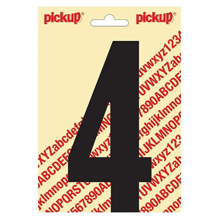 Pickup AufkleberMotiv: 4, Schwarz, Höhe: 150 mm - Aufkleber der Zahl Vier, Pickup-Marke, schwarze Ziffer auf beigem Grund mit roten Buchstaben.