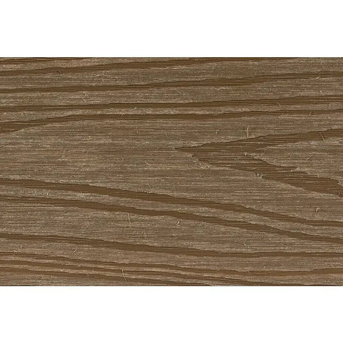 Elephant Terrassenbau-Set WPC strongWood - Teak/Grau, Deckfläche pro Paket: 25 m² - Nahaufnahme einer hellbraunen Holzoberfläche mit deutlicher Maserung und feiner Textur. Ideal als Hintergrund.