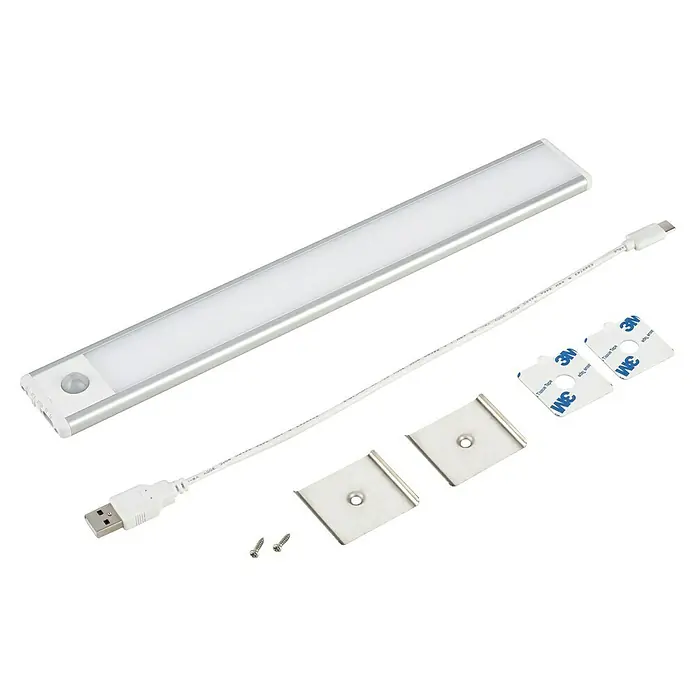 Tween Light LED-Unterbauleuchte Sotto - 1,5 W, Länge: 30 cm, Kaltweiß, Bewegungssensor - Silberne LED-Bewegungssensor-Lichtleiste mit USB-Ladekabel und Montagezubehör.