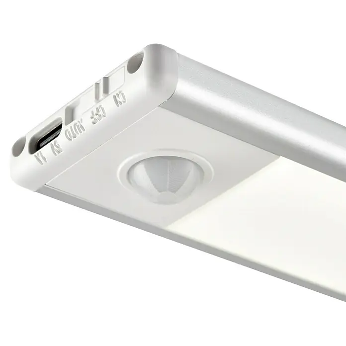 Tween Light LED-Unterbauleuchte Sotto - 1,5 W, Länge: 30 cm, Kaltweiß, Bewegungssensor - Silberne LED-Lichtleiste mit weißem Lichtstreifen, integriertem Bewegungssensor und USB-Ladeanschluss für AN/AUS/AUTO-Modi.