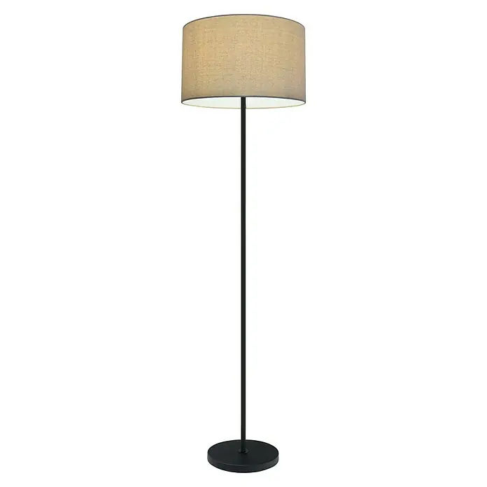 Tween Light Stehleuchte Nava - 40 W, Höhe: 146 cm, Schwarz, Beige, E27 - Hohe Stehlampe mit beigem Stoff-Trommelschirm und schlankem schwarzen Metallstab und Rundfuß.